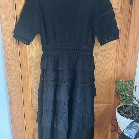 LoveShackFancy Black Tiered Midi Dress - Picture 7 of 7